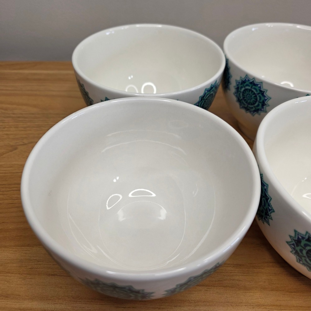 Royal Norfolk Set of 4 Snowflake Medallion Teal Blue Ceramic Soup Cereal Bowls - Picture 3 of 11